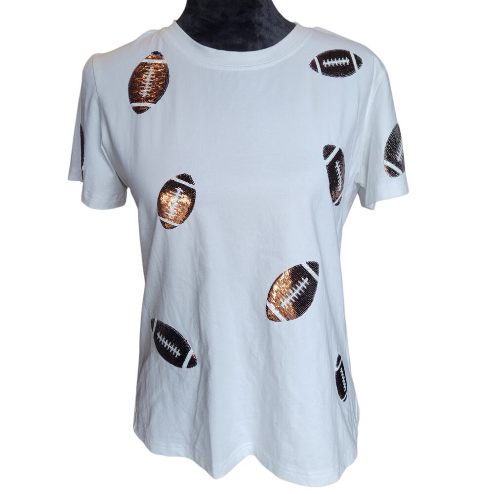 Sparkle City White Sequin Football Graphic T-Shirt Women's Medium Game Day Tee